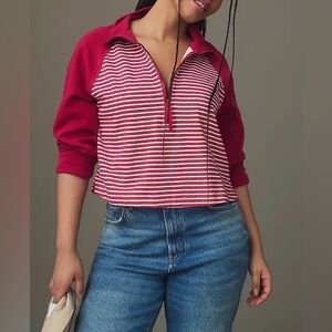 NEW Anthropologie Pilcro Collared Half Zip Striped Cotton Pullover Womens Small